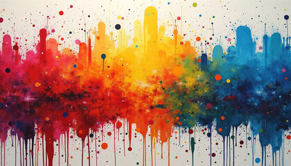 Vibrant Abstract Colorful Paint Splatter Artwork on White Canvas