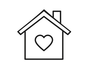 Obraz premium Simple House Icon with Heart Emblem for Home Sweet Home Concept