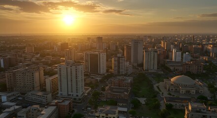 Fototapeta premium Cityscape at Sunset with Buildings and Skyline