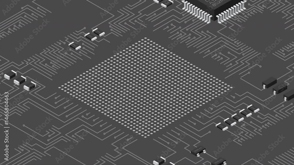 Poster isometric electronic board animation with usa flag. isometric printed circuit board with electronic 