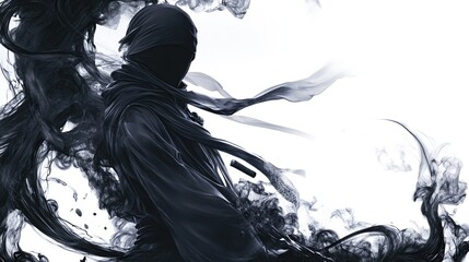 Dark, mysterious figure shrouded in smoke