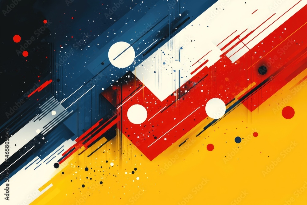 Poster abstract design composition with vibrant colors and dynamic lines.