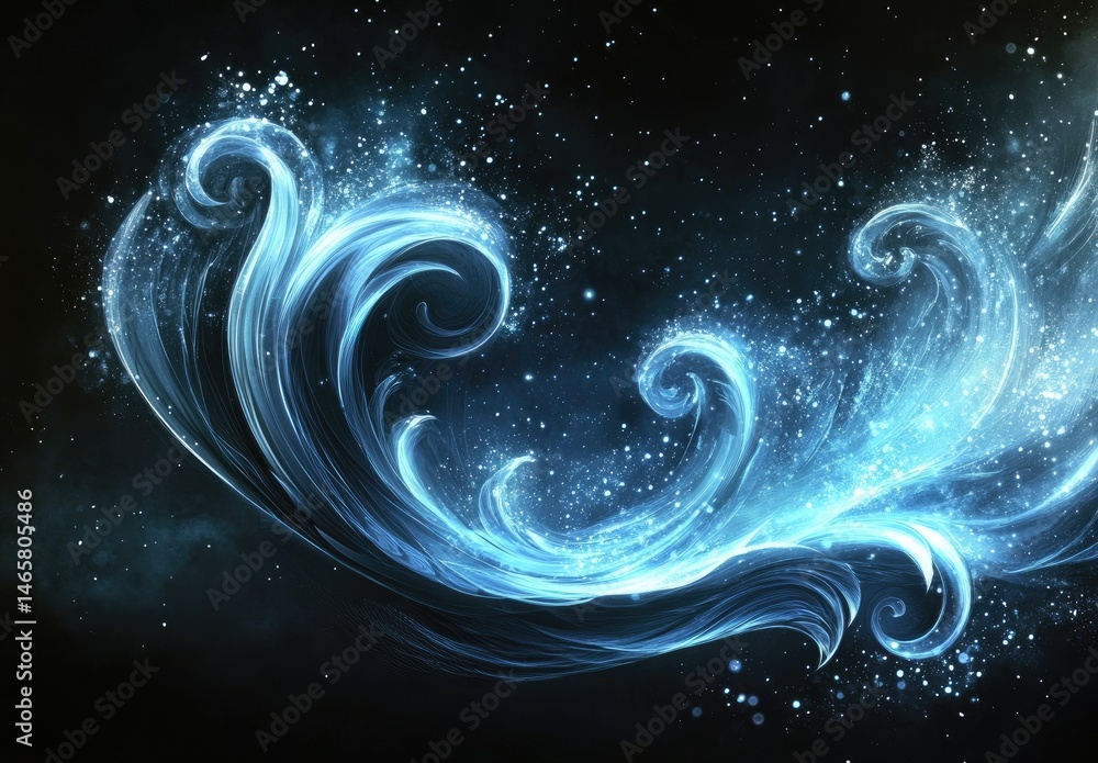 Poster a flowing blue fabric gracefully undulating against a dark background. showcasing intricate textures