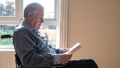 Senior Man Reading by the Window in a Cozy Home Setting