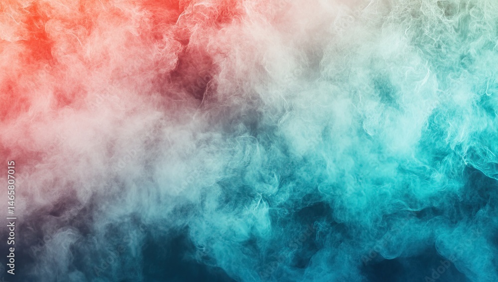 Poster a vibrant abstract composition of flowing. translucent fabrics in shades of coral and teal. creating