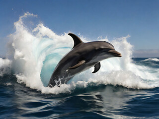 Fototapeta premium A dolphin making a dynamic jump
