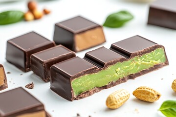 Dubai Chocolate bar with green kadayif and peanut