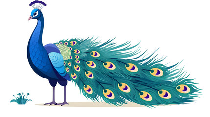Obraz premium Detailed Peacock Flat Vector Illustration on White Background for Graphic Designs