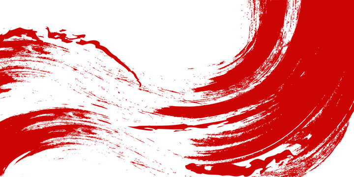 Straight red ink vector lines pack. Bloody color long and round hand-drawn brushstroke text highlights, frames, circles. Asian calligraphy brushstroke set.