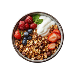 Delicious Granola Bowl with Yogurt and Berries Top View