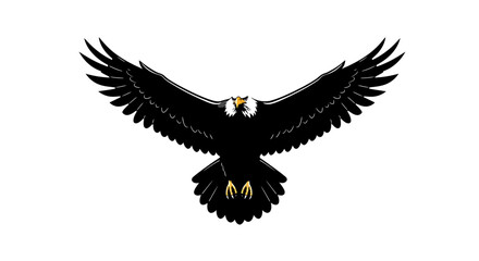 Obraz premium Bold black vector silhouette of a powerful eagle flying with wings fully spread, ideal for freedom, strength, wildlife, and patriotic-themed design projects
