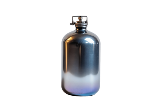 Durable gas cylinder exhibiting lustrous metal body. - Powered by Adobe