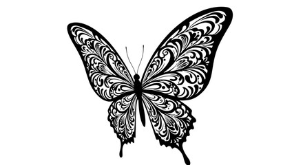 Delicate vector silhouette of a butterfly in flight with light, ornamental wing design, ideal for beauty, nature, and whimsical-themed creative projects
