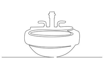 Continuous one line drawing of Sink. Single line drawing illustration of Compartment sink. Washing hand concept vector art. Doodle line illustration.