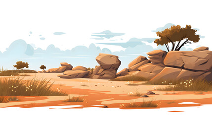Professional Savanna Landscapes with Faded Grass and Rocks Flat Design for Projects