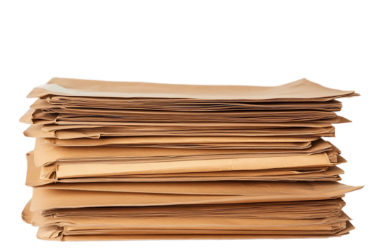 Neatly stacked brown file folders on shelf