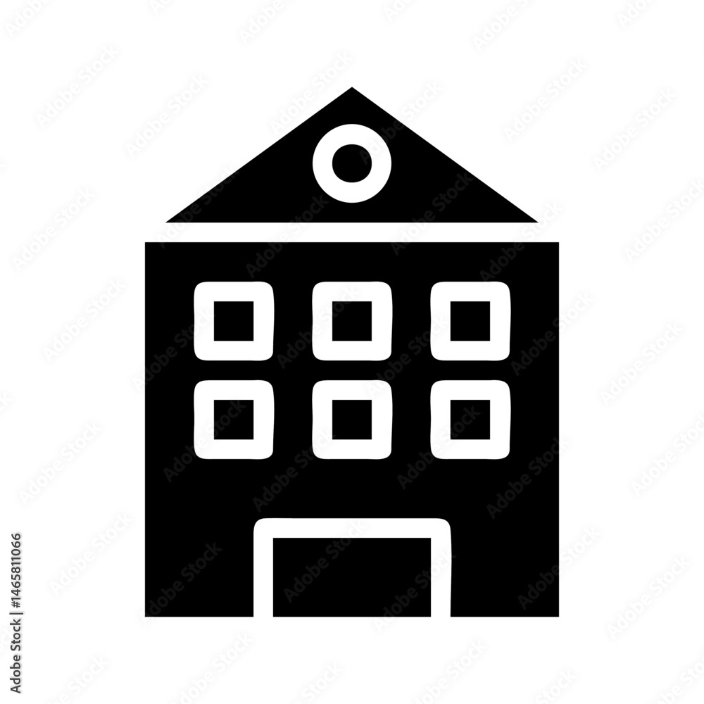 Poster abstract geometric representation of a building silhouette with windows and gable
