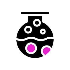 Stylized graphic of a laboratory flask with bubbles, representing chemical processes
