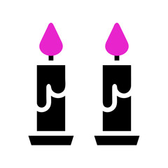 Elegant pair of stylized candles illustration with distinct pink flames and black wax