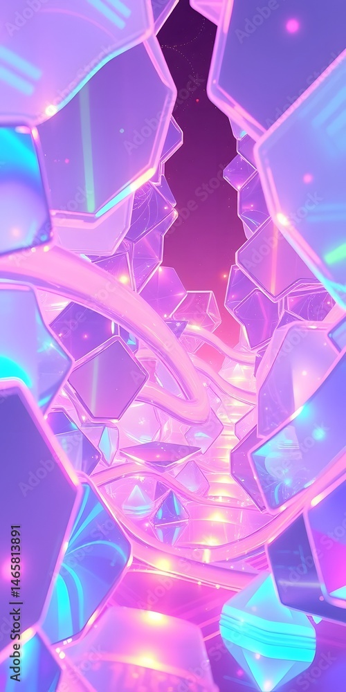 Poster abstract holographic shapes, a futuristic digital world, vibrant light dances, dynamic forms shift i