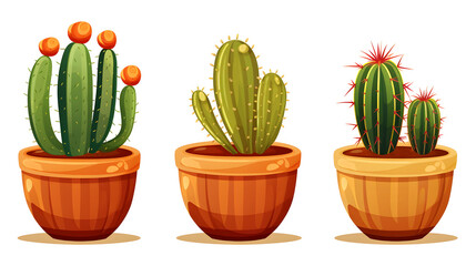 Set of Summer Cactus Plants in Pots Flat Vector Illustrations for Graphic Design Projects