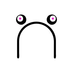 Stylized minimalist face illustration with playful pink eyes and arched brow