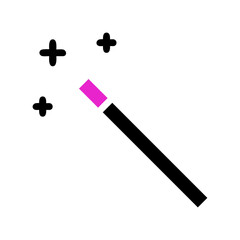 Simple magic wand illustration with stars, pink detail on a white background