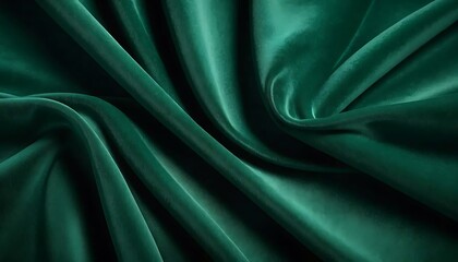 Obraz premium Emerald green velvet drapes in soft folds, creating a rich, luxurious, and inviting texture