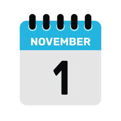 november 1 calendar icon Vector page month design