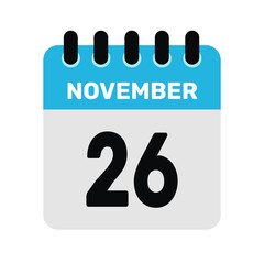 november 26 calendar icon Vector page month design