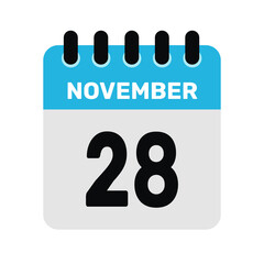 november 28 calendar icon Vector page month design