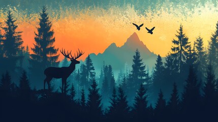 Majestic Wildlife Silhouette amidst Vibrant Forest - Beautiful Nature Landscape