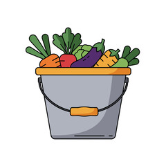 Harvest Bucket Icon, With Fresh Vegetables. Gardening, harvest, healthy food concept. Design element, illustration, articles, packaging