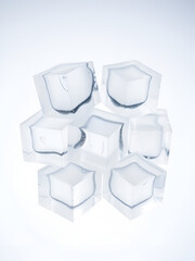 Six Clear Ice Cubes on Transparent Background