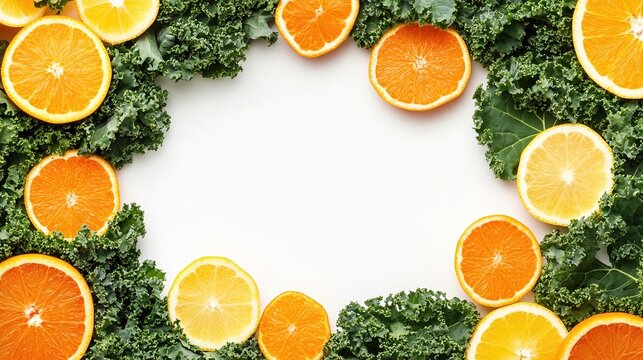 Fresh citrus and kale border