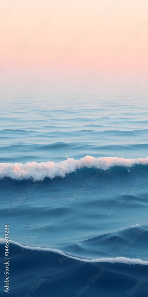 Poster peach fuzz ocean waves. gentle waves rolling. calming seascape illustration. serene beach scene. pas