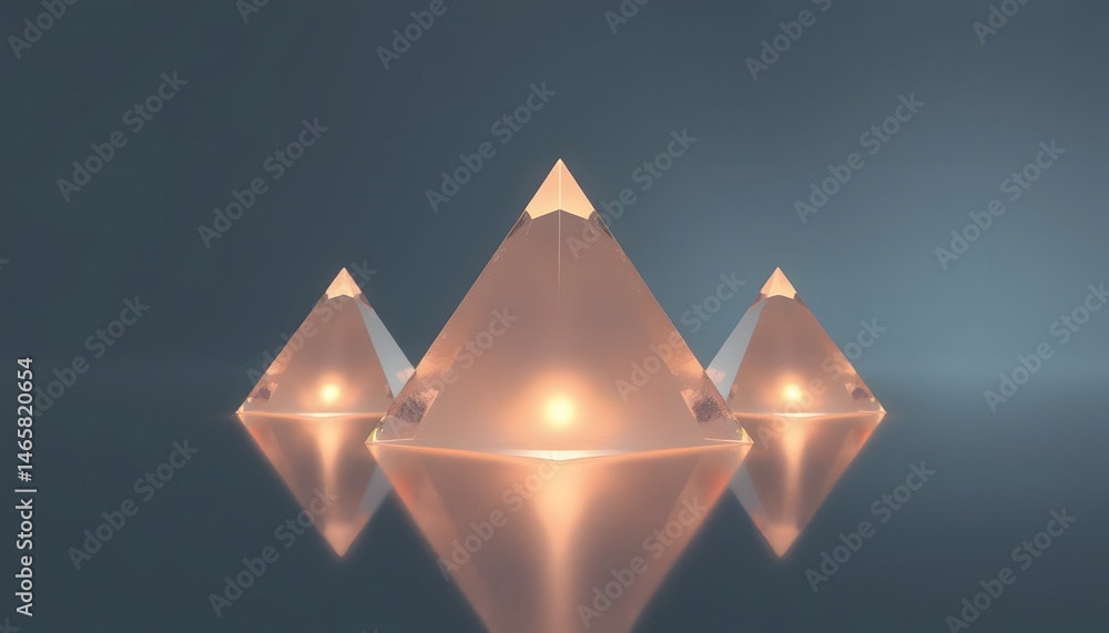Aufkleber floating pyramids shimmer above the mirroring surface casting a soft light. geometry, abstract, and 