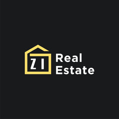 ZI initials minimalist creative real estate logo vector