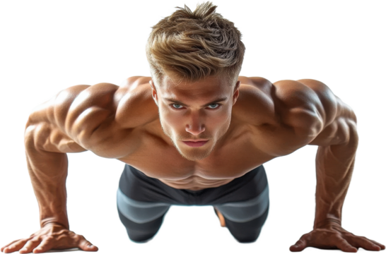 Powerful Push-Up Pose of a Fit Male