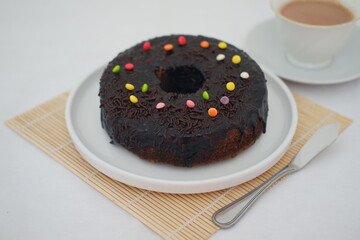Chocolate Cake with Sprinkles and Coffee