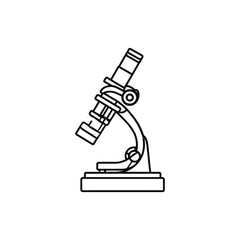 A detailed line art microscope stands ready for scientific examination with a transparent background