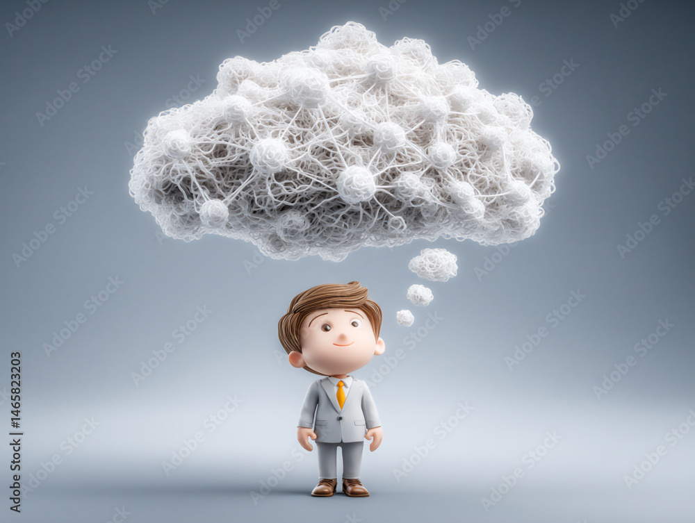 Aufkleber a simple graphic of a man in a suit with a thought bubble showing interconnected nodes and a cloud s