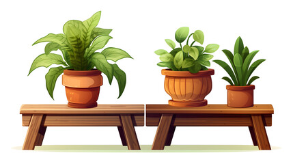 Stylish Wooden Table Decorated with Lush Houseplants. Modern Flowerpots for Urban Living Spaces