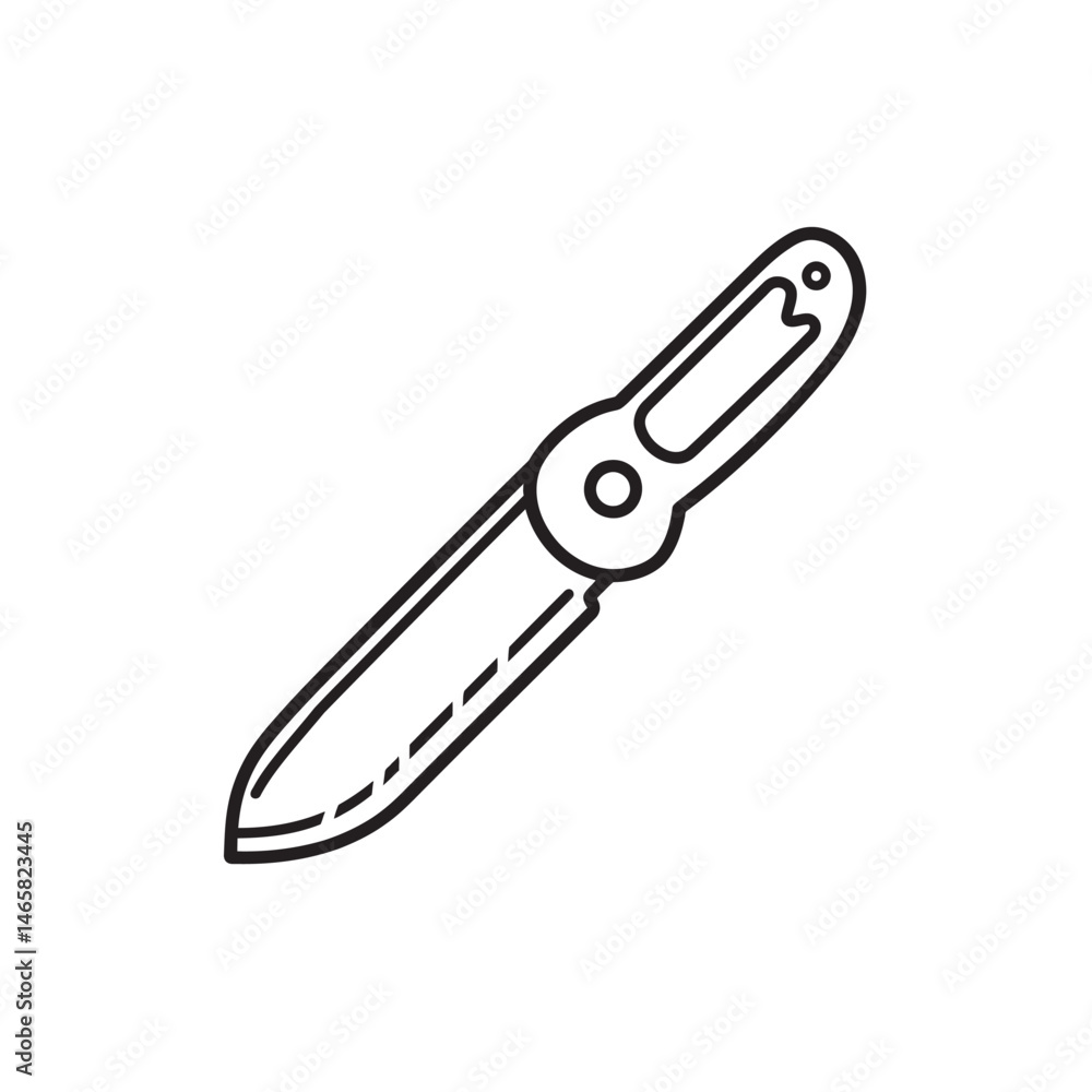 Poster a folding knife is designed with clean lines on a transparent background