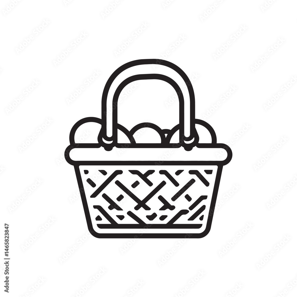 Poster a minimalist basket with handle filled with oval shaped eggs is displayed on transparent background