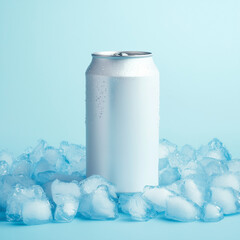 blank soda can and ice