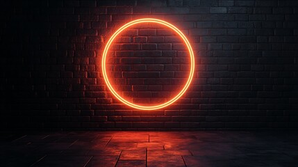 Double-Lined Neon Circle on Brick Wall