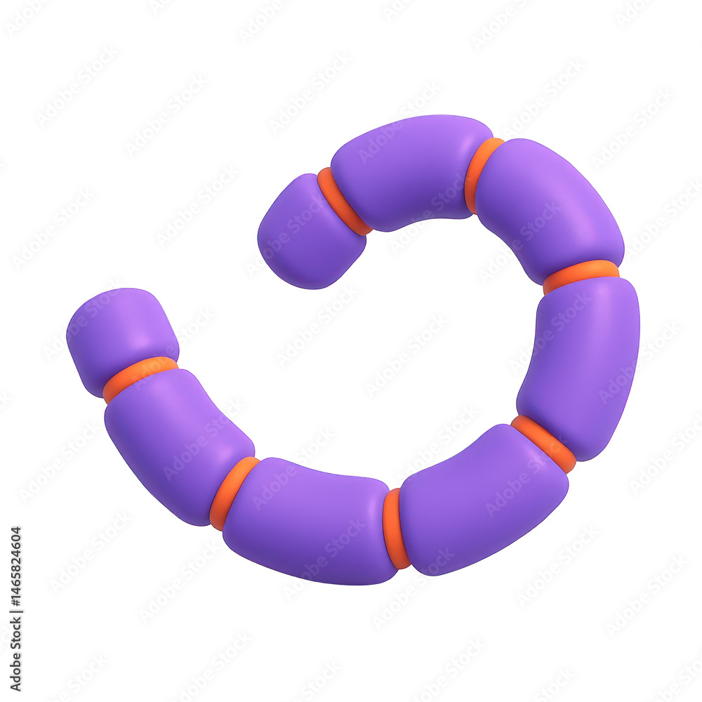 Poster a vibrant segmented curve created from smooth purple links joined by bright orange connectors, formi