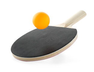 Ping pong racket and ball isolated on white