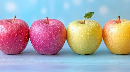 Colorful apples in a row.